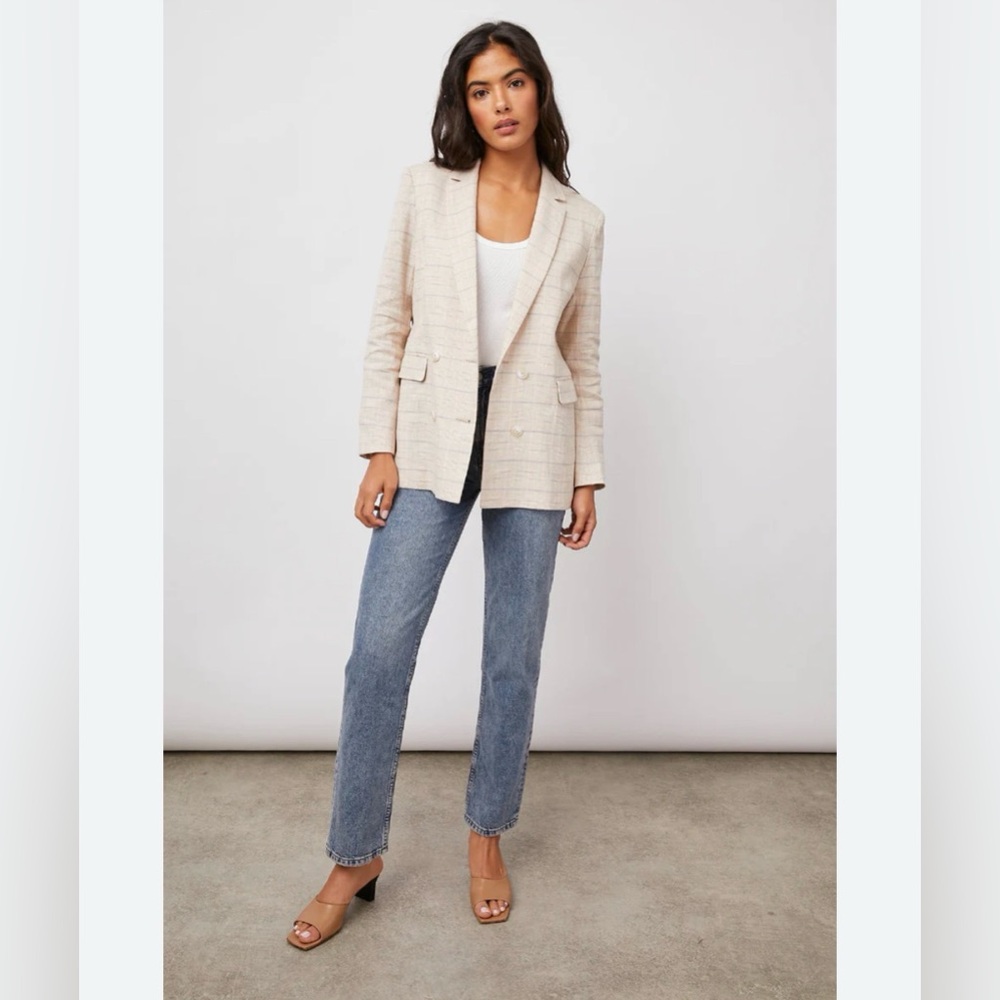 Rails Sandcheck Cream pink and blue linen blend oversize Plaid Blazer